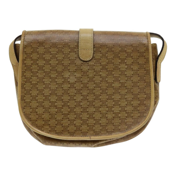 CELINE Macadam Canvas Shoulder Bag PVC Leather Beige Auth 83677