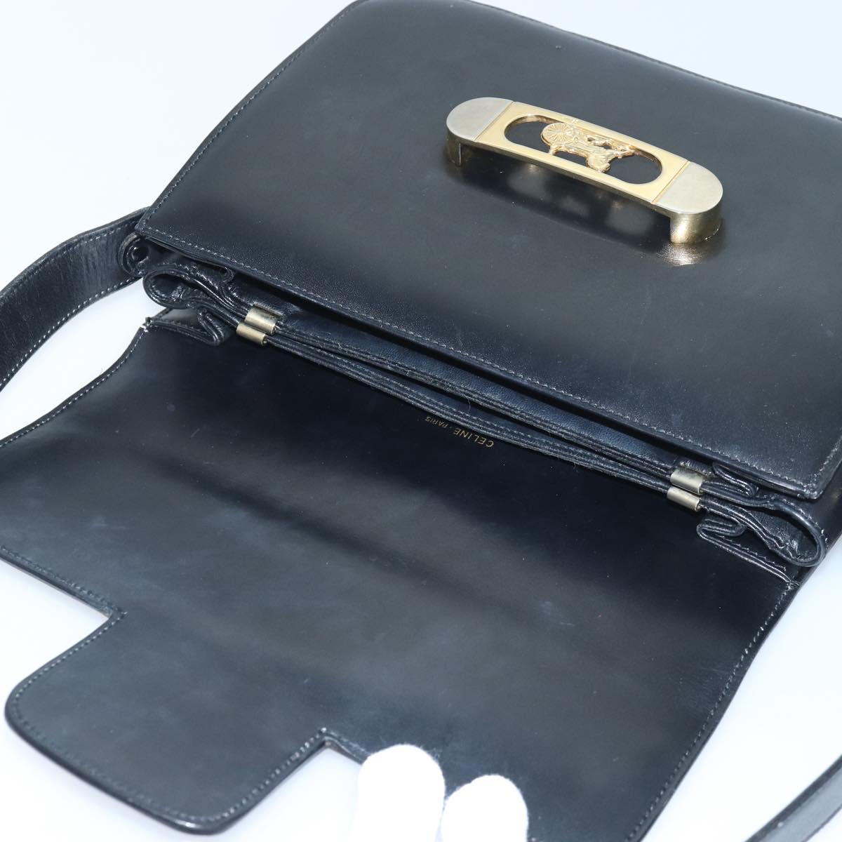 CELINE Shoulder Bag Leather Black Auth 83680