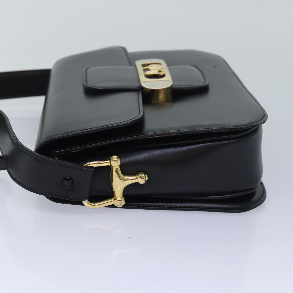 CELINE Shoulder Bag Leather Black Auth 83680