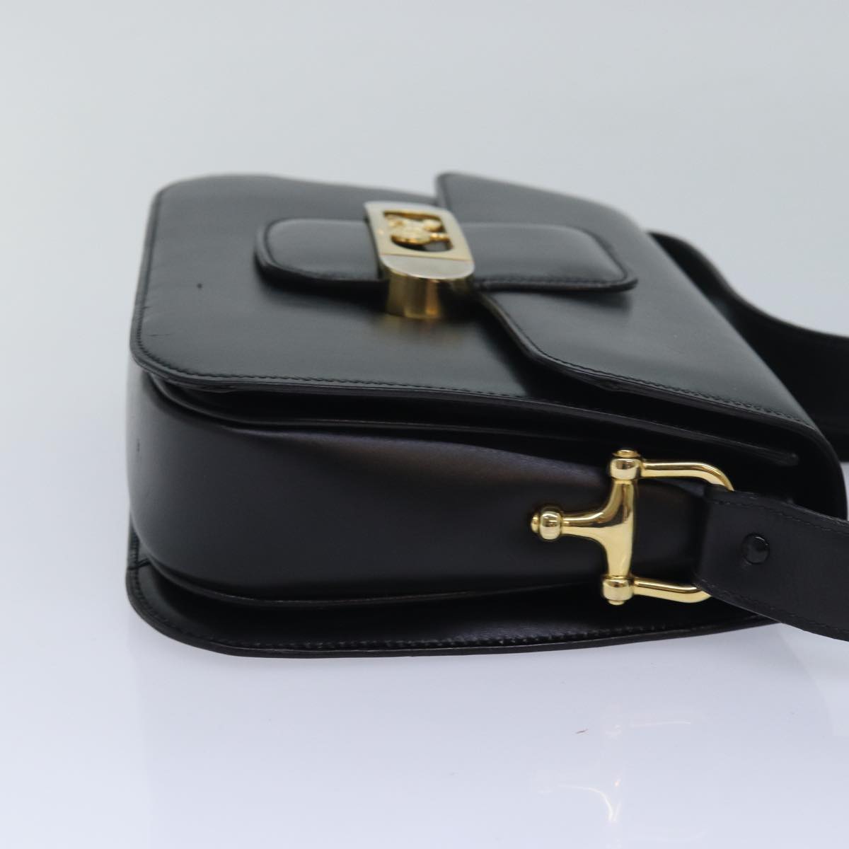 CELINE Shoulder Bag Leather Black Auth 83680