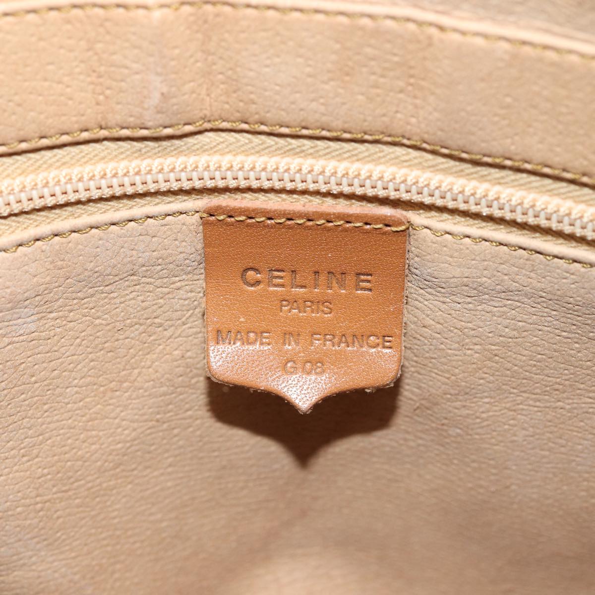 CELINE Macadam Canvas Boston Bag PVC Leather Beige Auth 83682