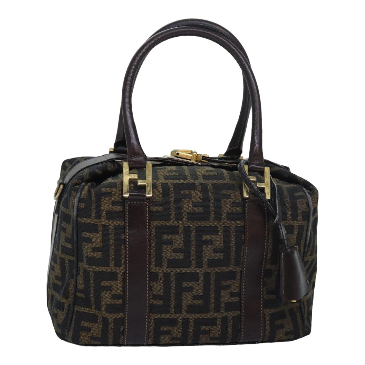 FENDI Zucca Canvas Hand Bag Brown Black Auth 83684