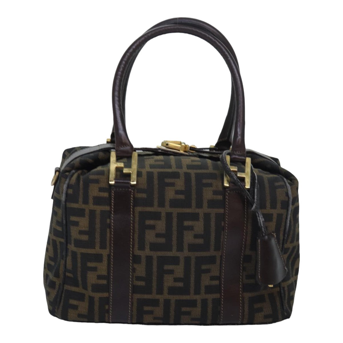 FENDI Zucca Canvas Hand Bag Brown Black Auth 83684