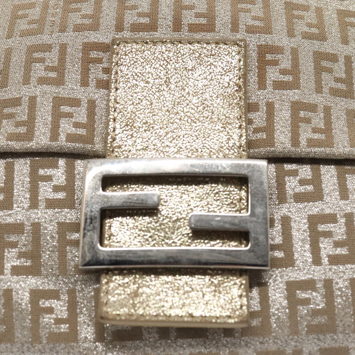 FENDI Zucchino Canvas Shoulder Bag Silver Auth 83685