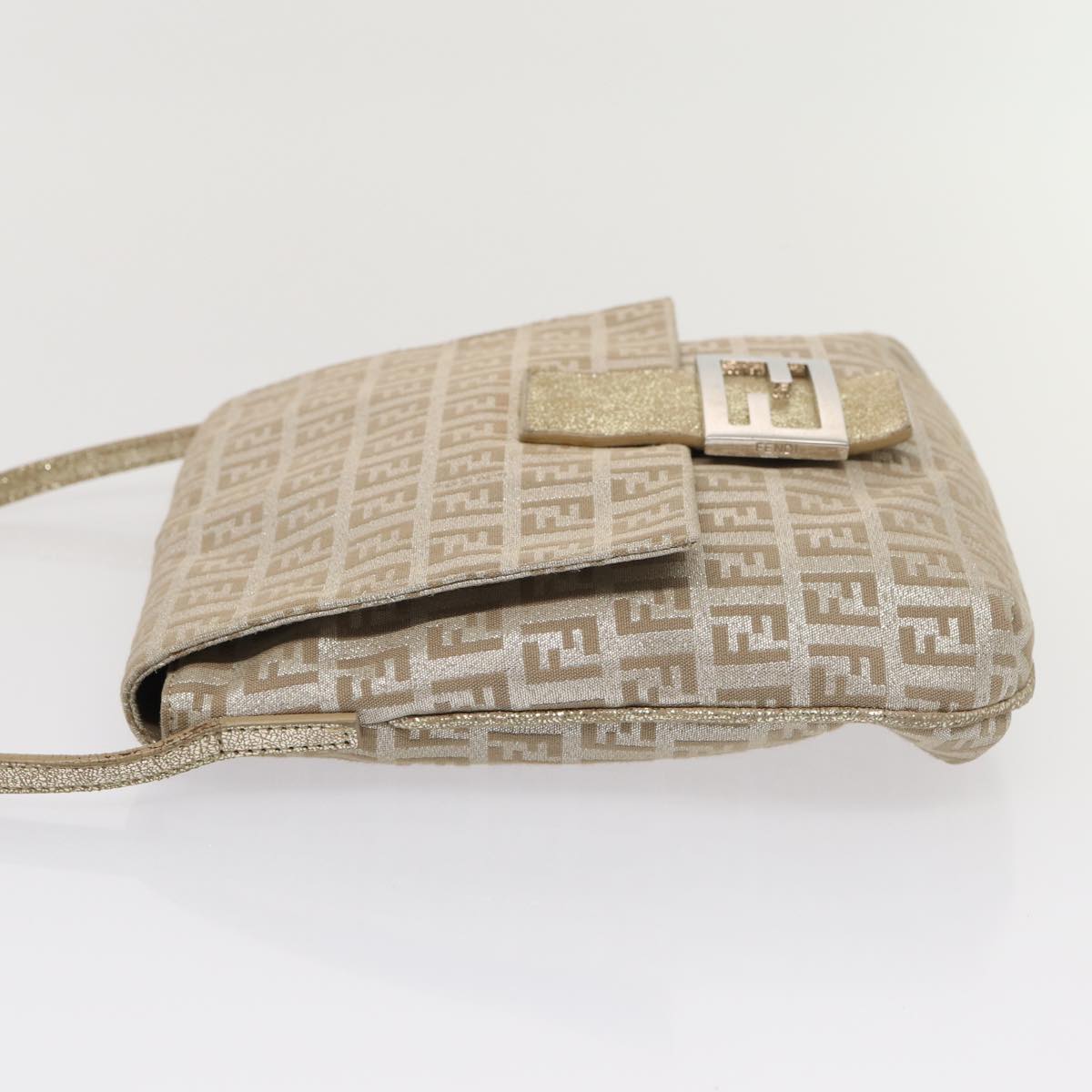 FENDI Zucchino Canvas Shoulder Bag Silver Auth 83685