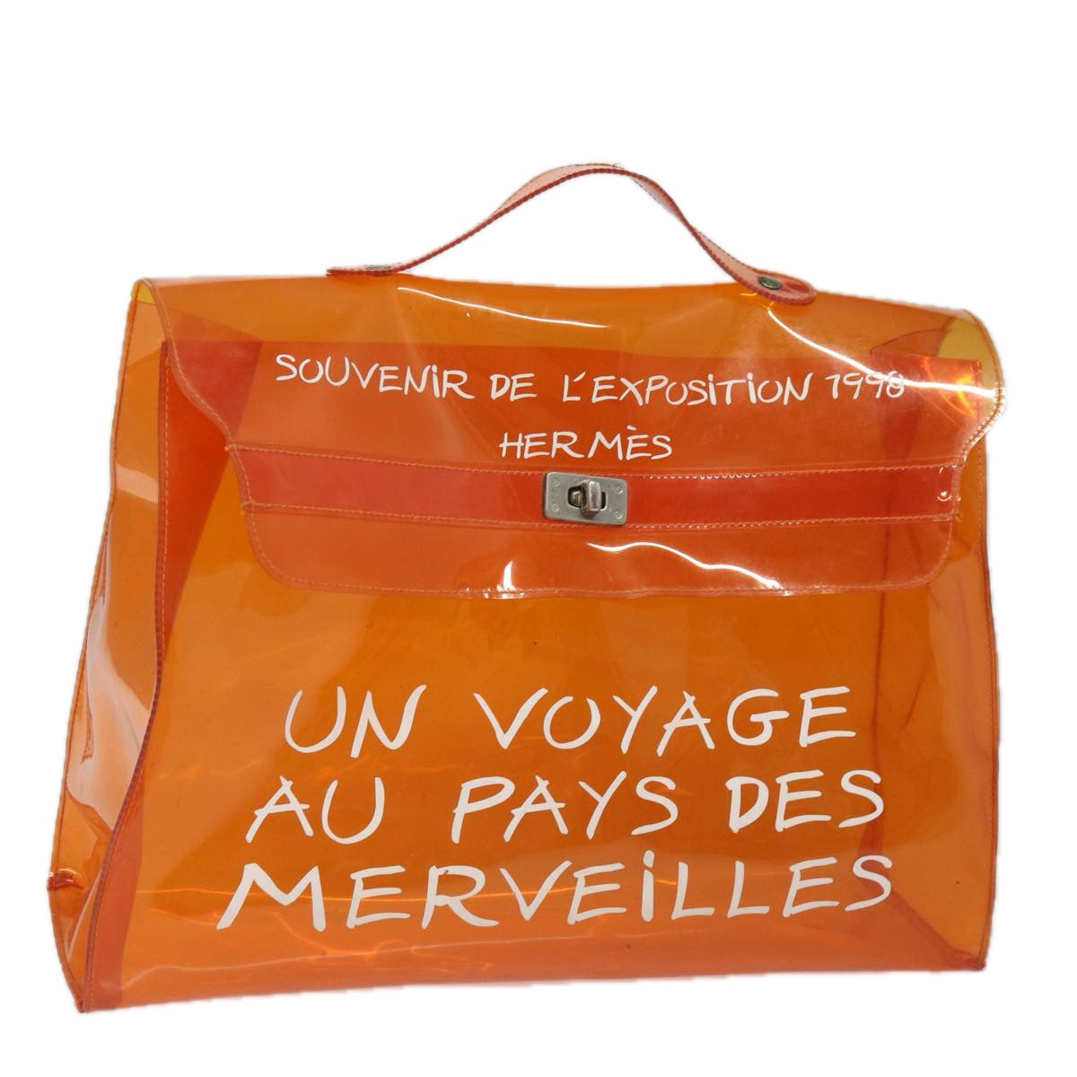 HERMES Vinyl Kelly Hand Bag Vinyl Orange Auth 83689