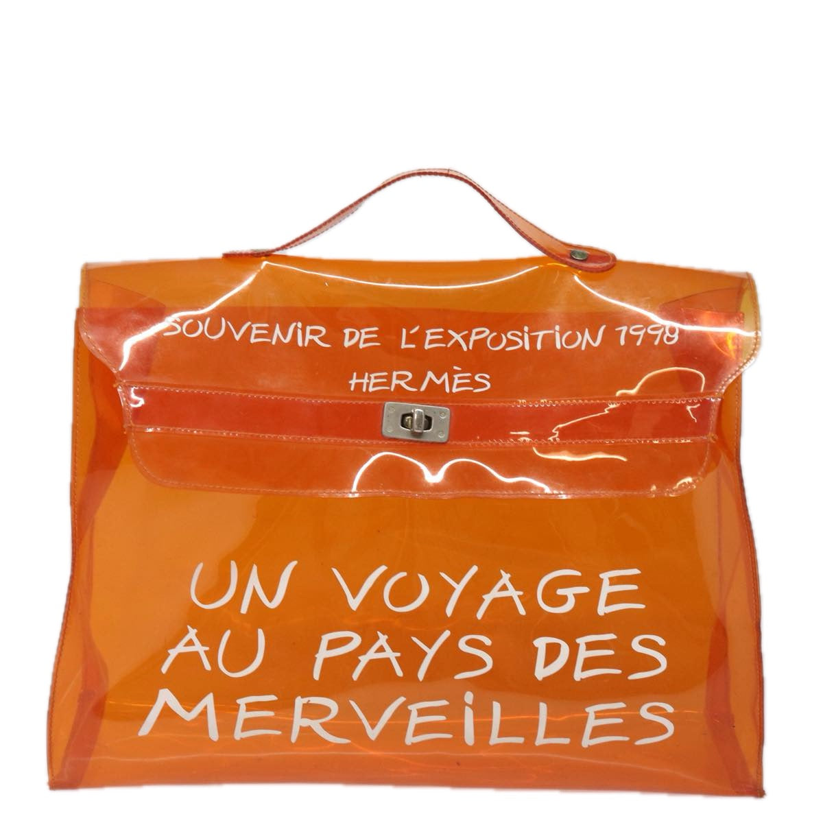 HERMES Vinyl Kelly Hand Bag Vinyl Orange Auth 83689 - 0