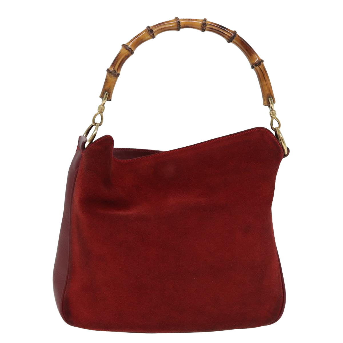 GUCCI Bamboo Hand Bag Suede 2way Red 001 1638 Auth 83719