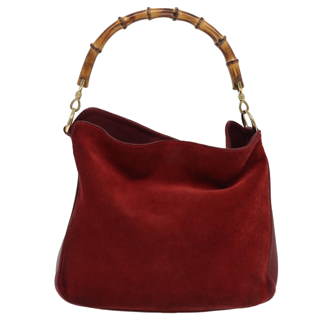 GUCCI Bamboo Hand Bag Suede 2way Red 001 1638 Auth 83719