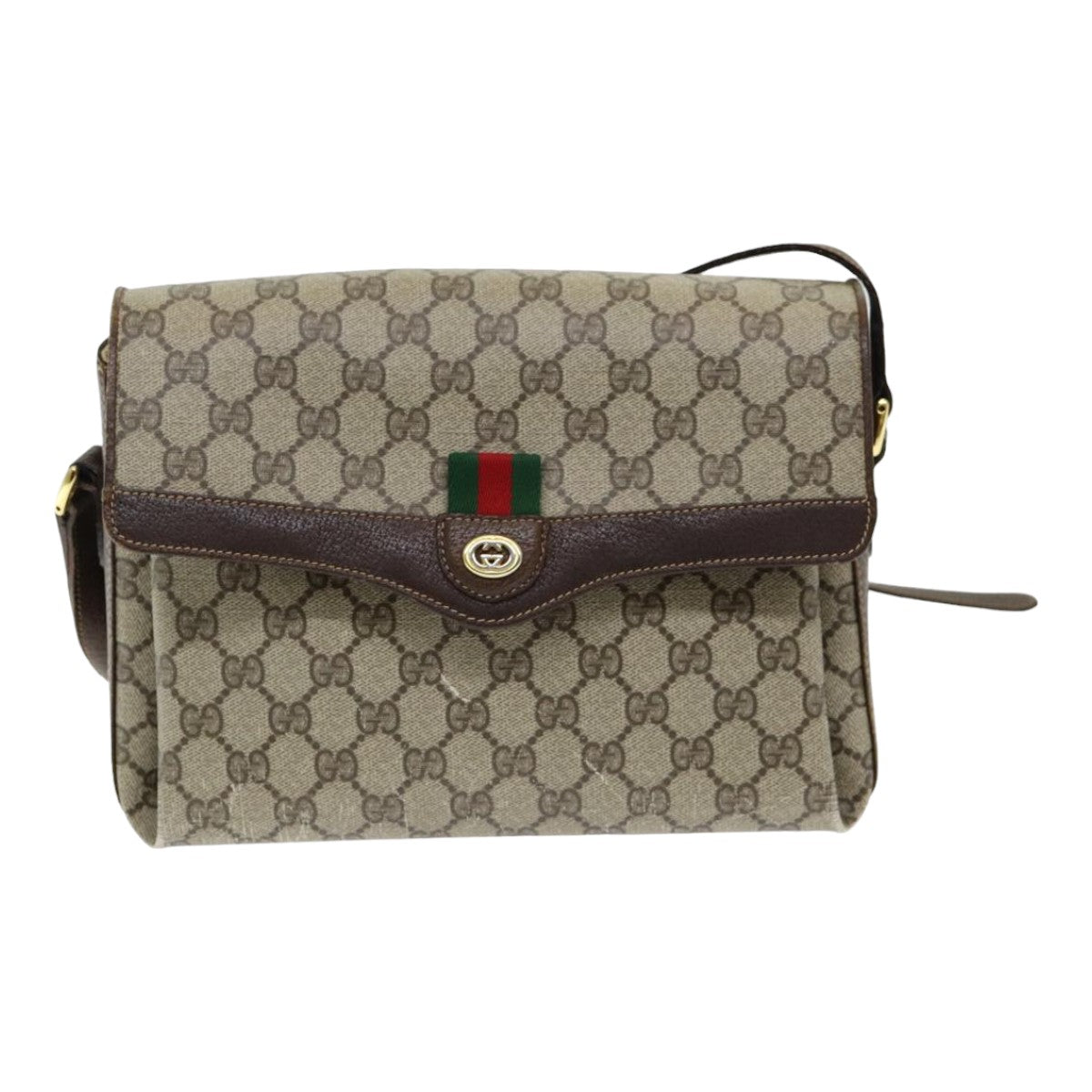 GUCCI GG Supreme Web Sherry Line Shoulder Bag PVC Beige Auth 83722