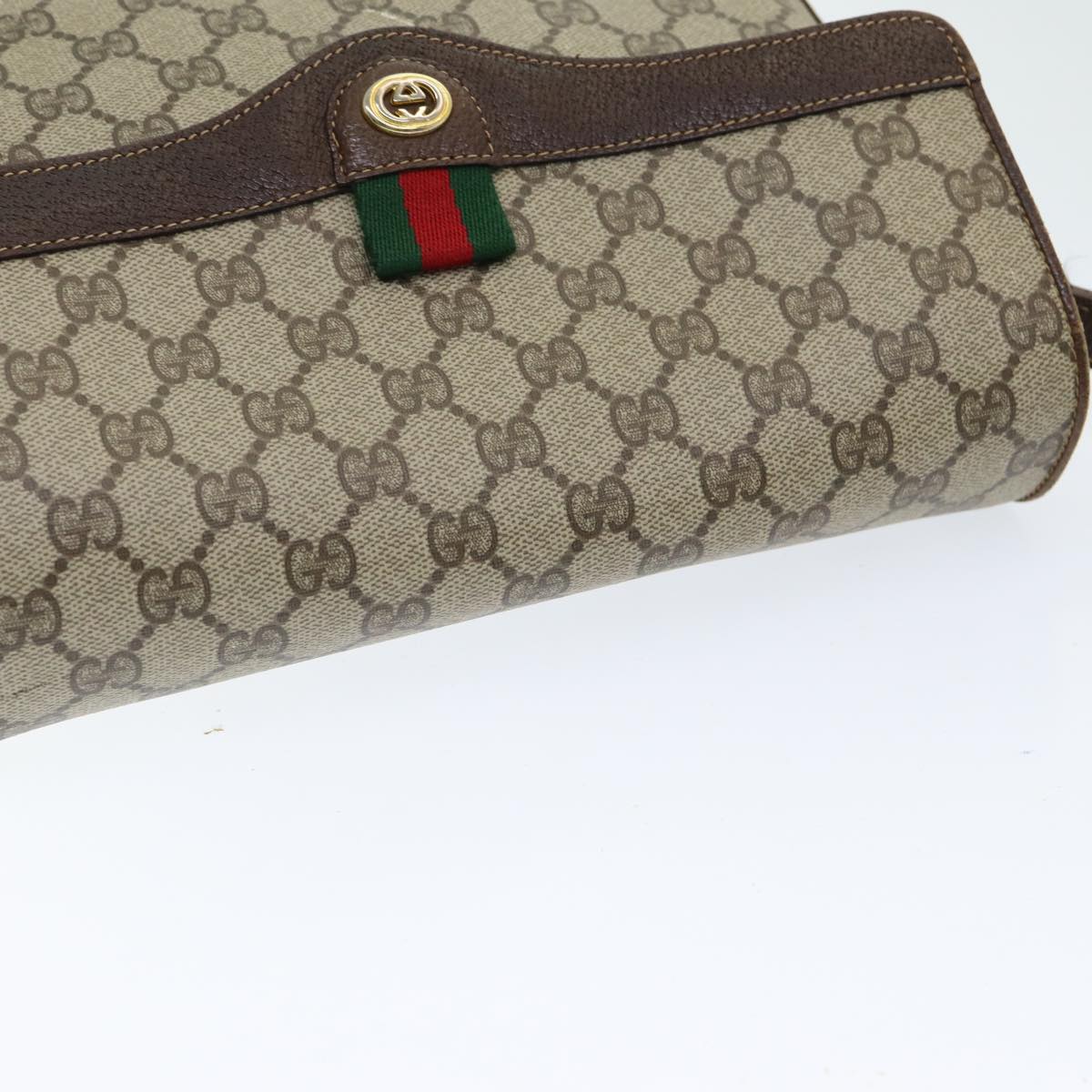 GUCCI GG Supreme Web Sherry Line Shoulder Bag PVC Beige Auth 83722