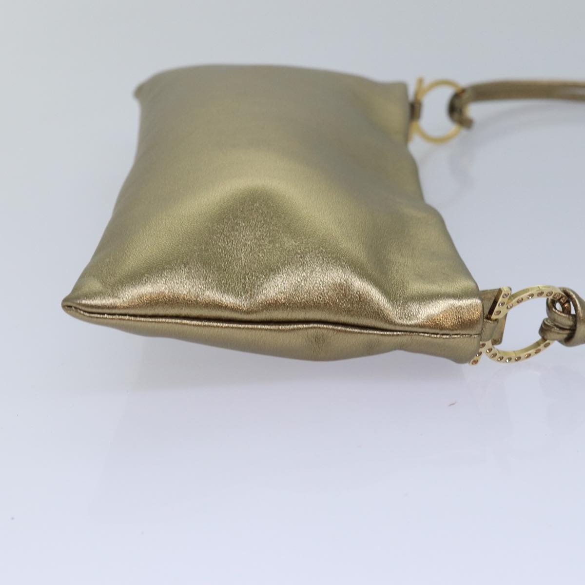 Salvatore Ferragamo Gancini Shoulder Bag Leather Gold Auth 83734