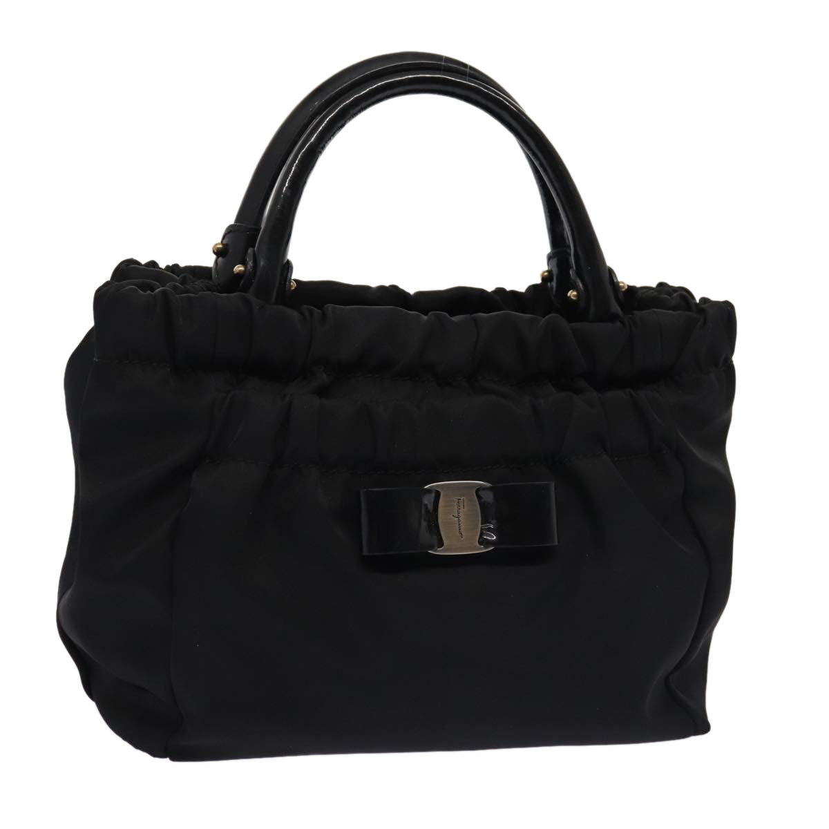 Salvatore Ferragamo Hand Bag Nylon Black Auth 83735