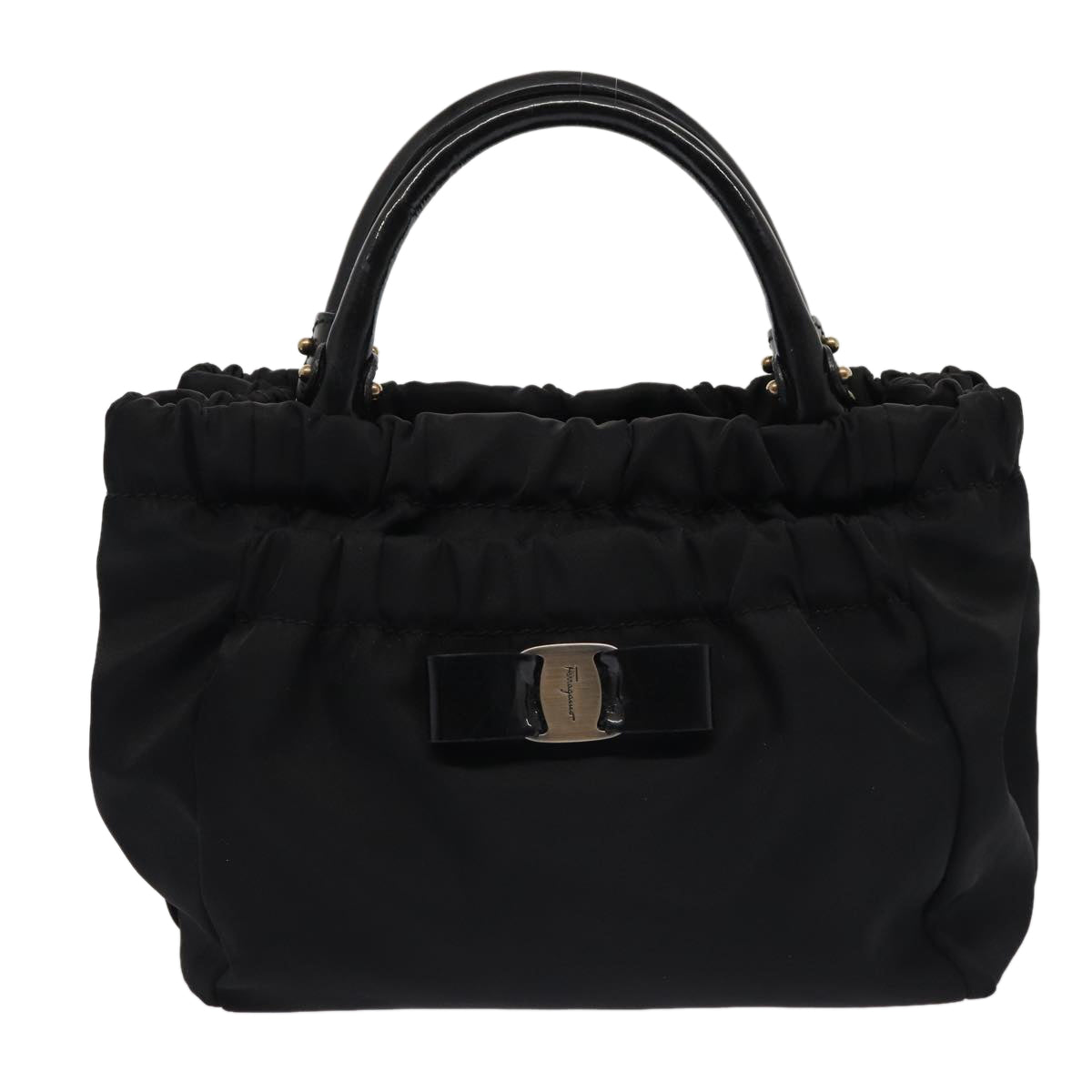 Salvatore Ferragamo Hand Bag Nylon Black Auth 83735