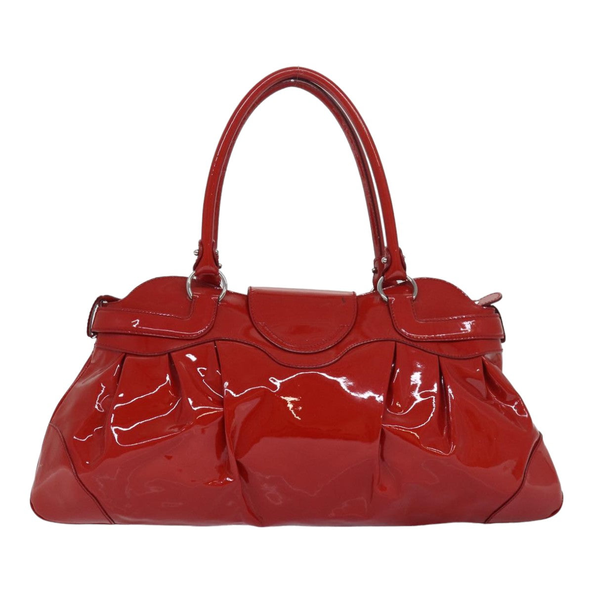 Salvatore Ferragamo Gancini Hand Bag Enamel Red Auth 83740 - 0