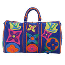 LOUIS VUITTON Monogram Flower Keepall Bandouliere 50 Bag Blue M21895 Auth 83744SM-13