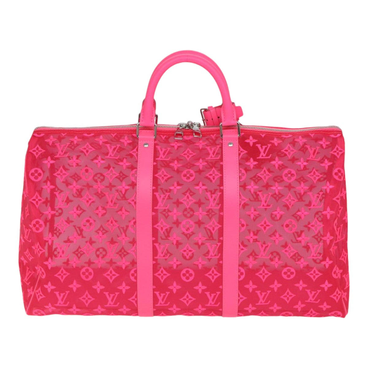 LOUIS VUITTON Monogram Mesh Keepall Bandouliere 50 Bag Pink M45048