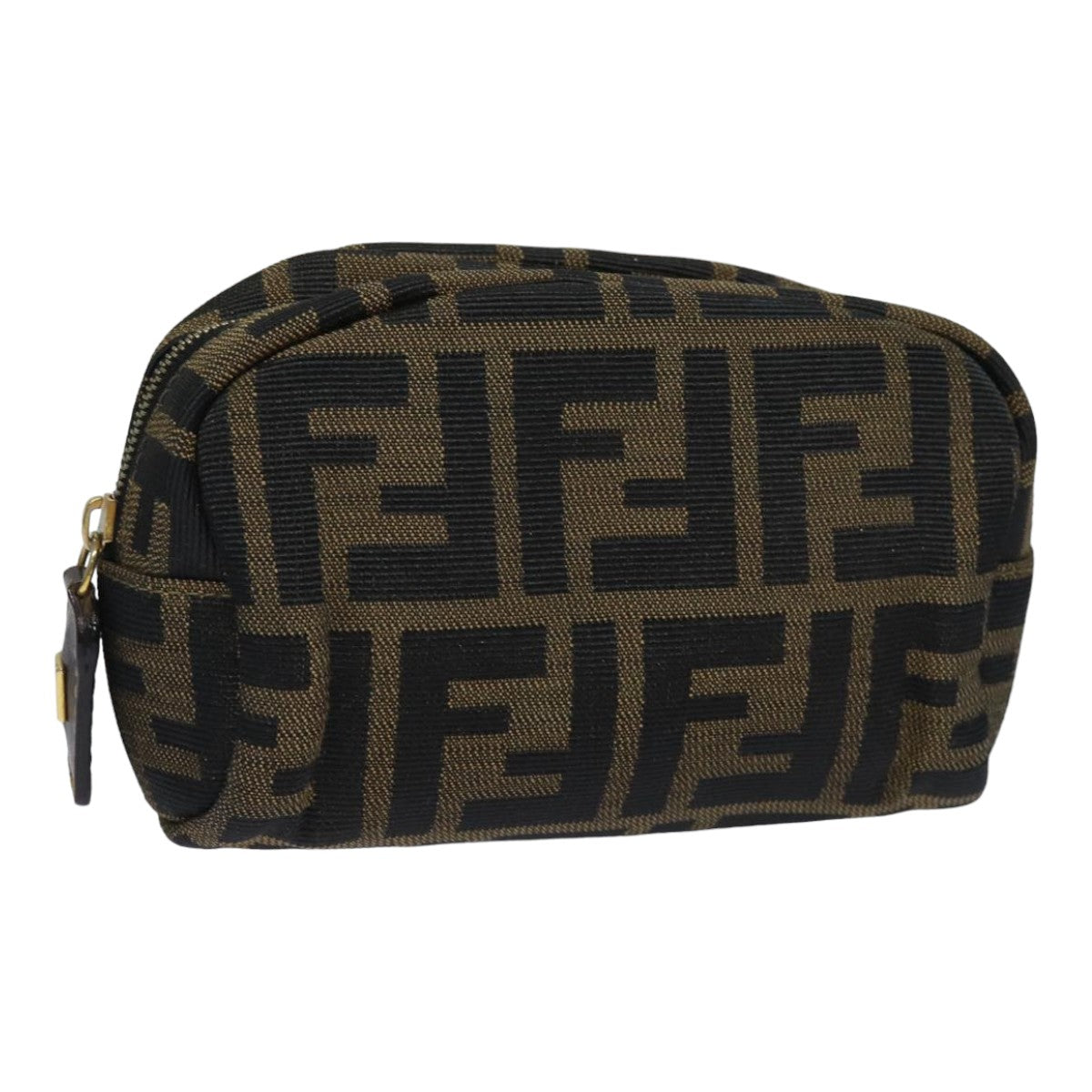 FENDI Zucca Canvas Pouch Black Brown Auth 83766