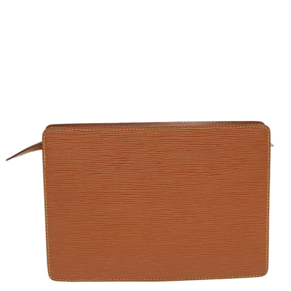 LOUIS VUITTON Epi Pochette Homme Clutch Bag Brown Zipang gold M52528 Auth 83787