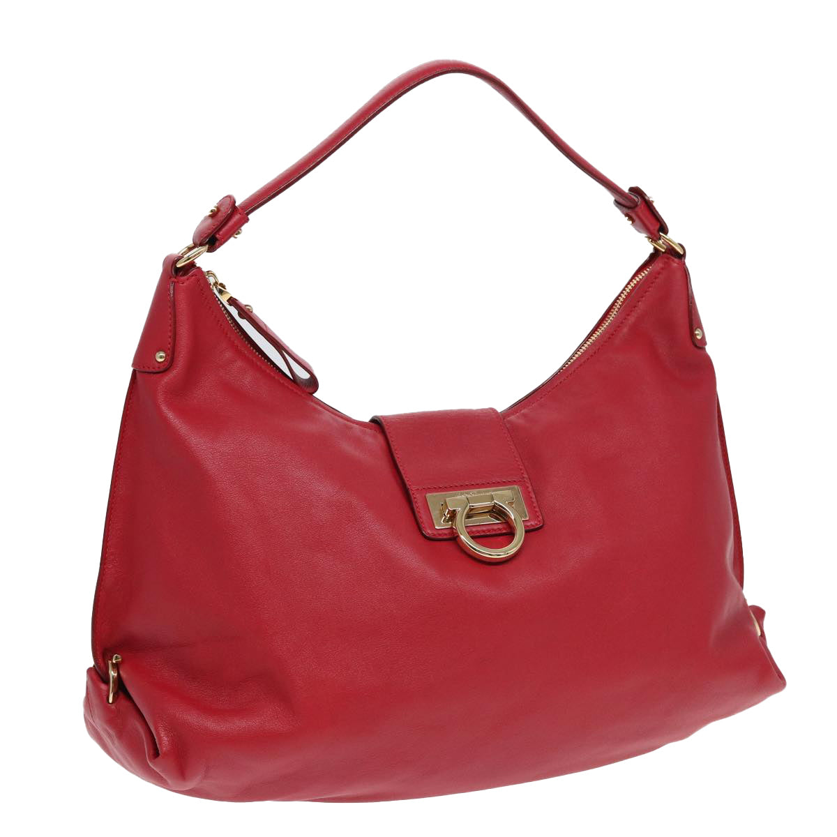 Salvatore Ferragamo Gancini Shoulder Bag Leather Red Auth 83804