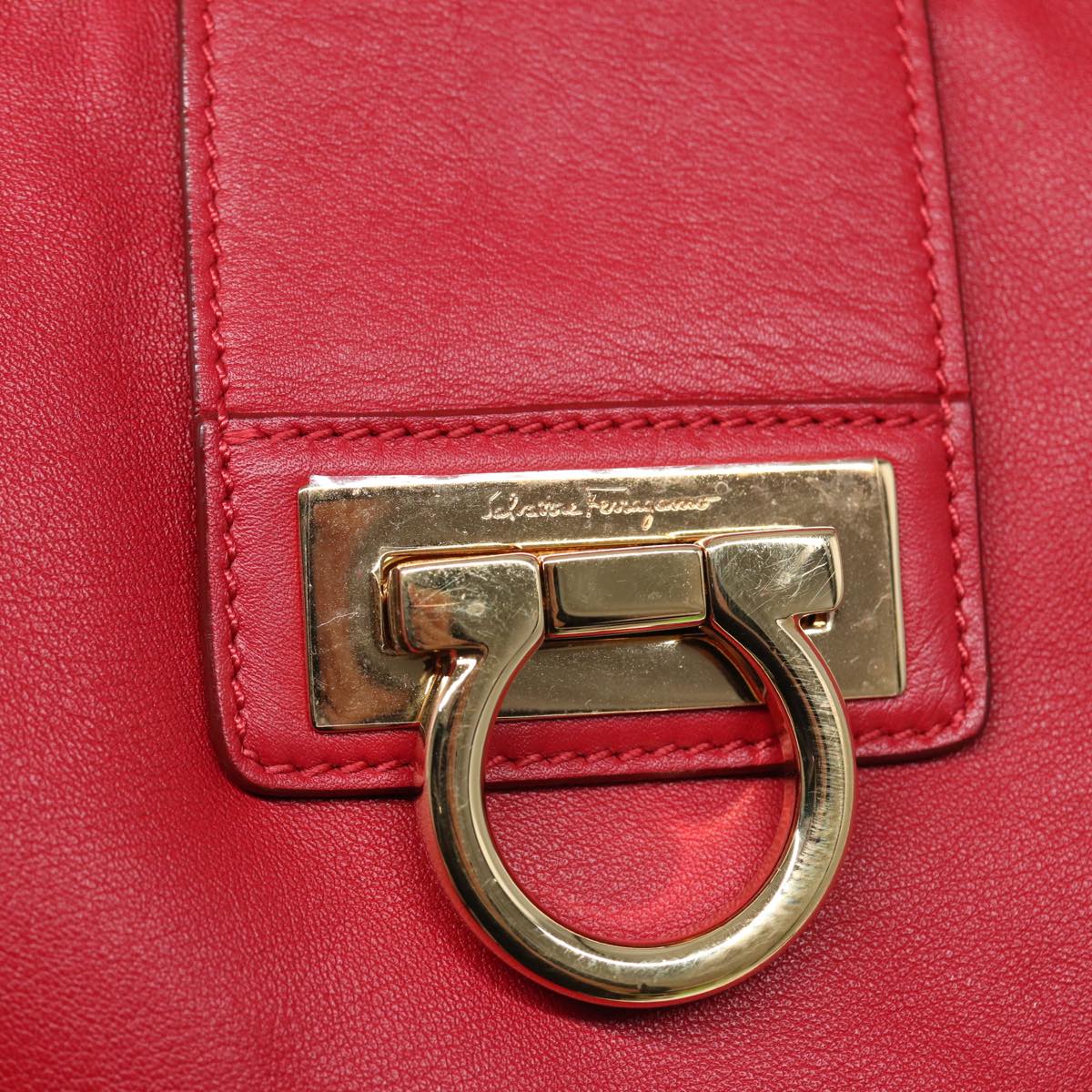 Salvatore Ferragamo Gancini Shoulder Bag Leather Red Auth 83804