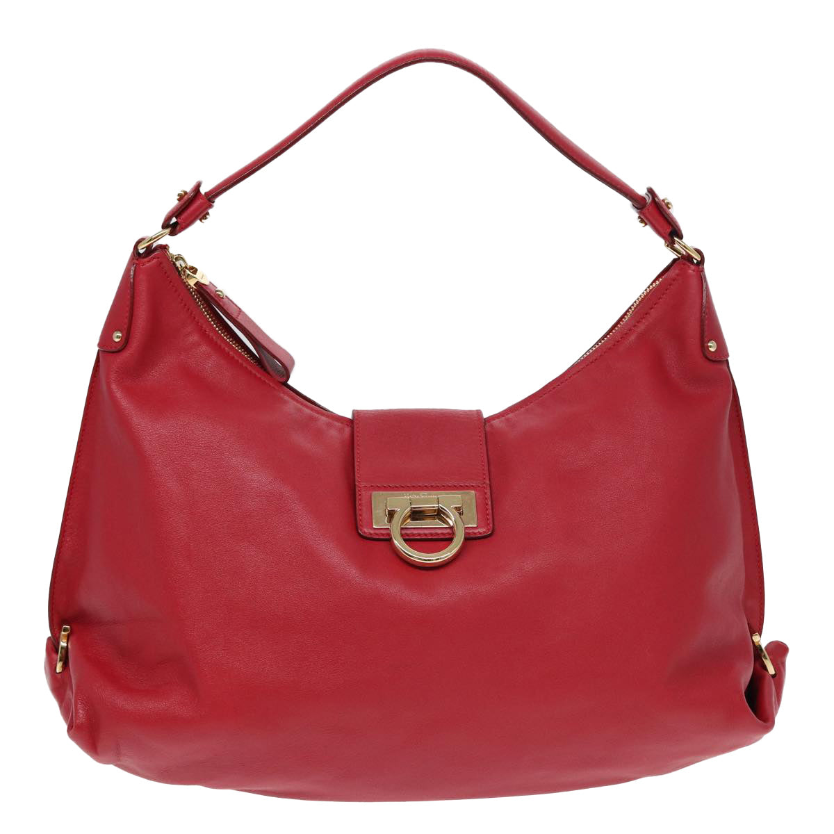 Salvatore Ferragamo Gancini Shoulder Bag Leather Red Auth 83804