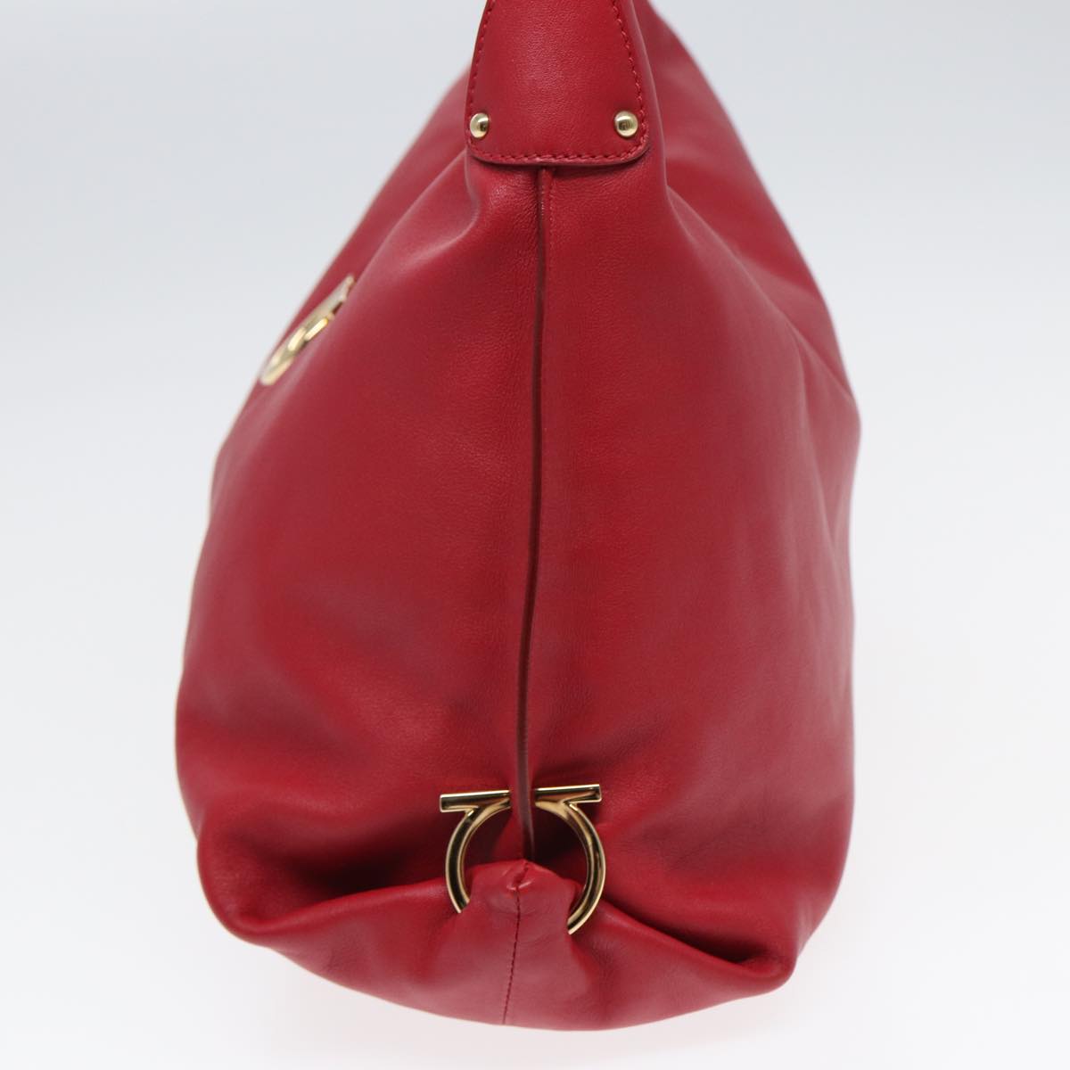 Salvatore Ferragamo Gancini Shoulder Bag Leather Red Auth 83804