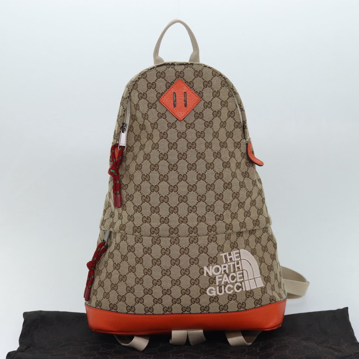 GUCCI THE NORTH FACE GG Backpack Beige Orange 650288 GY5TN 8893 Auth 83811