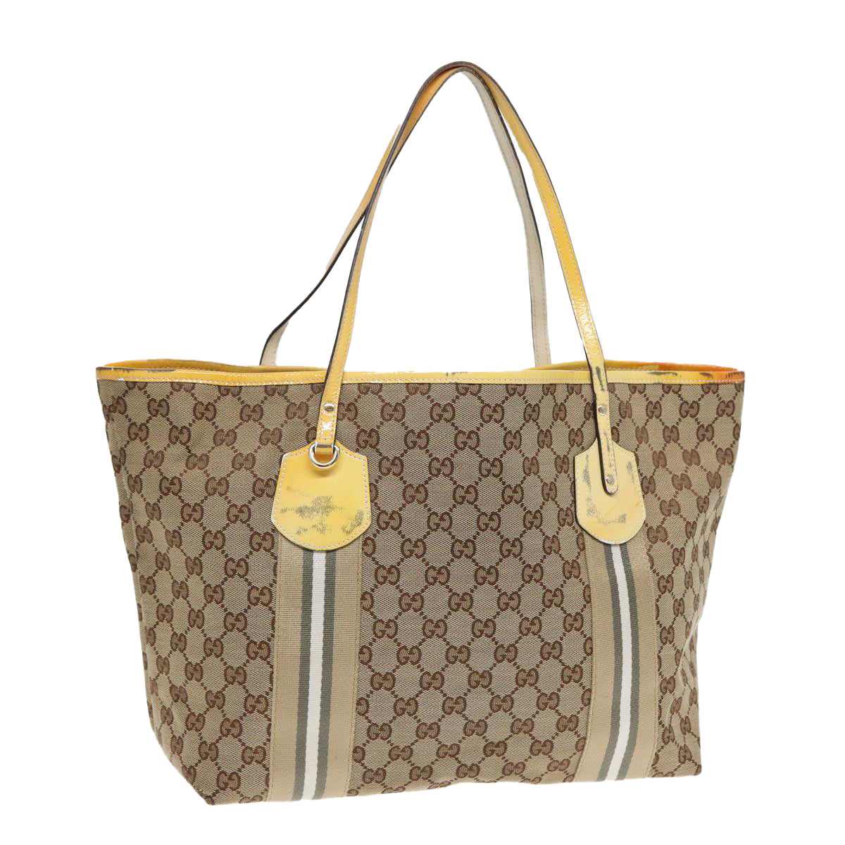 GUCCI GG Canvas Sherry Line Tote Bag Beige Yellow Auth 83816