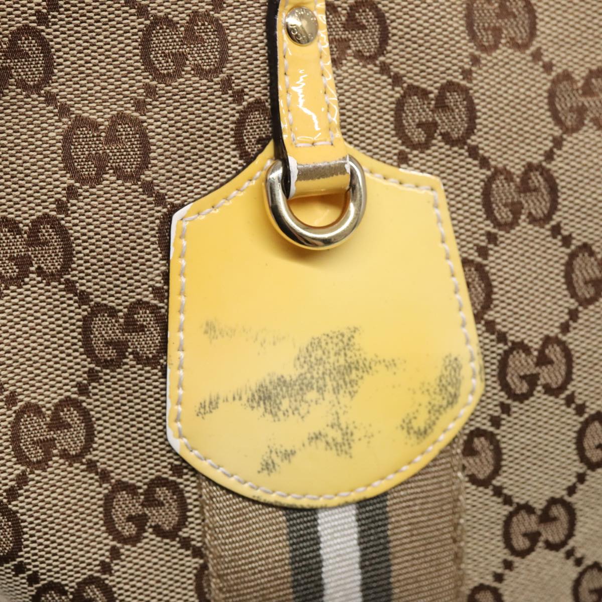 GUCCI GG Canvas Sherry Line Tote Bag Beige Yellow Auth 83816