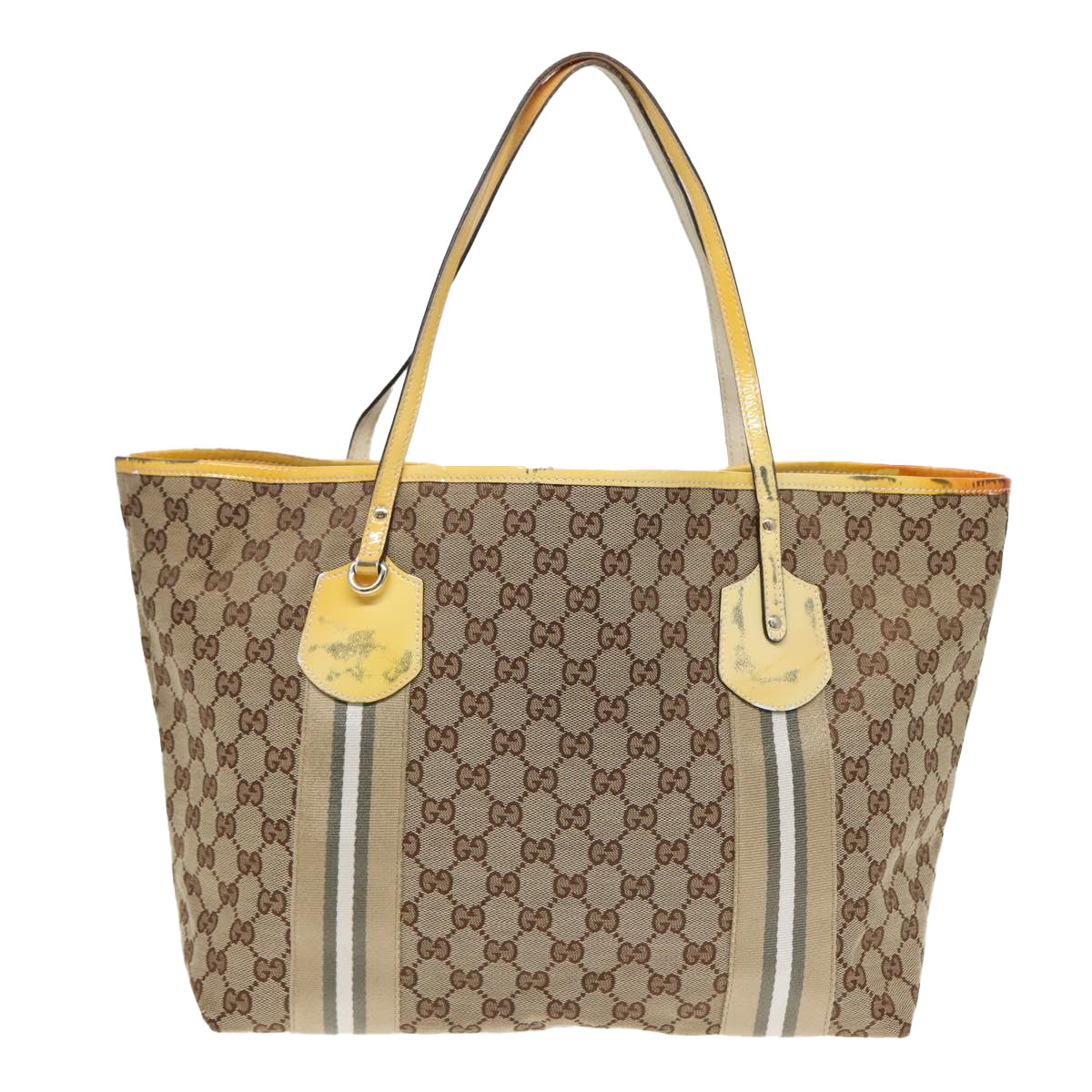 GUCCI GG Canvas Sherry Line Tote Bag Beige Yellow Auth 83816