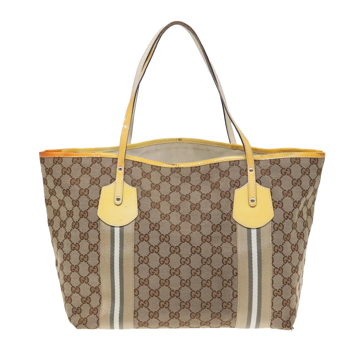 GUCCI GG Canvas Sherry Line Tote Bag Beige Yellow Auth 83816