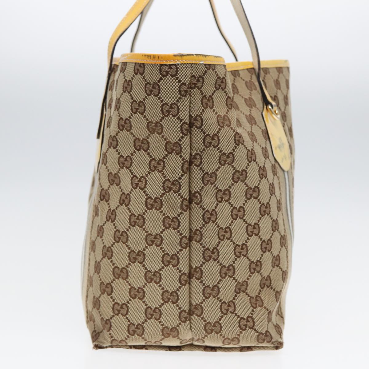 GUCCI GG Canvas Sherry Line Tote Bag Beige Yellow Auth 83816