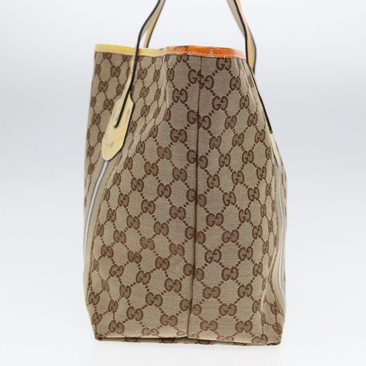 GUCCI GG Canvas Sherry Line Tote Bag Beige Yellow Auth 83816