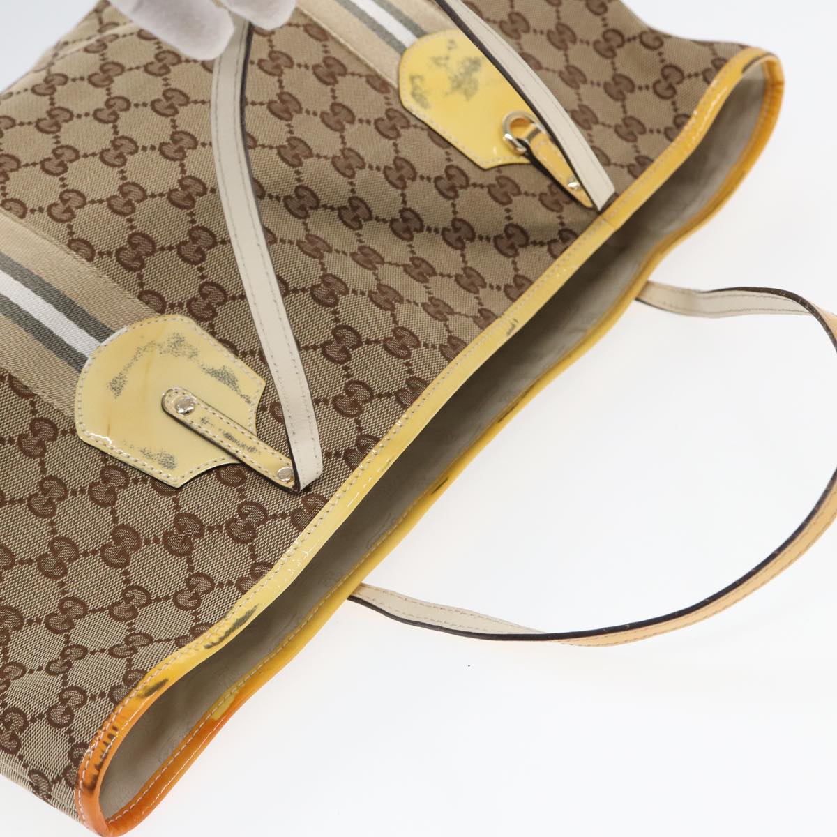 GUCCI GG Canvas Sherry Line Tote Bag Beige Yellow Auth 83816