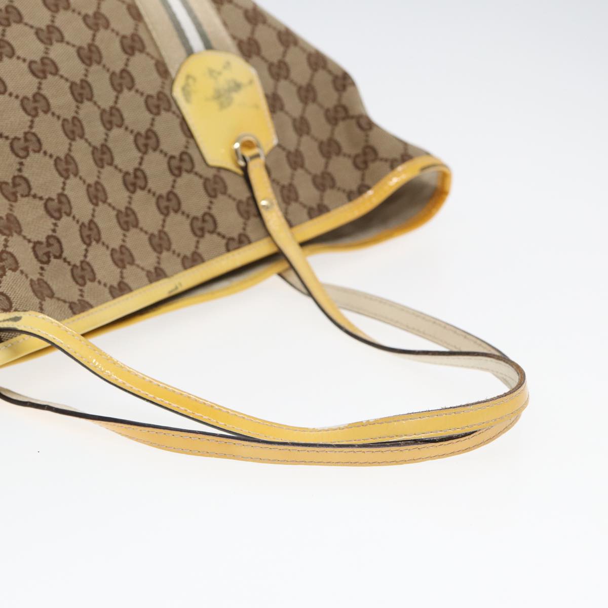 GUCCI GG Canvas Sherry Line Tote Bag Beige Yellow Auth 83816