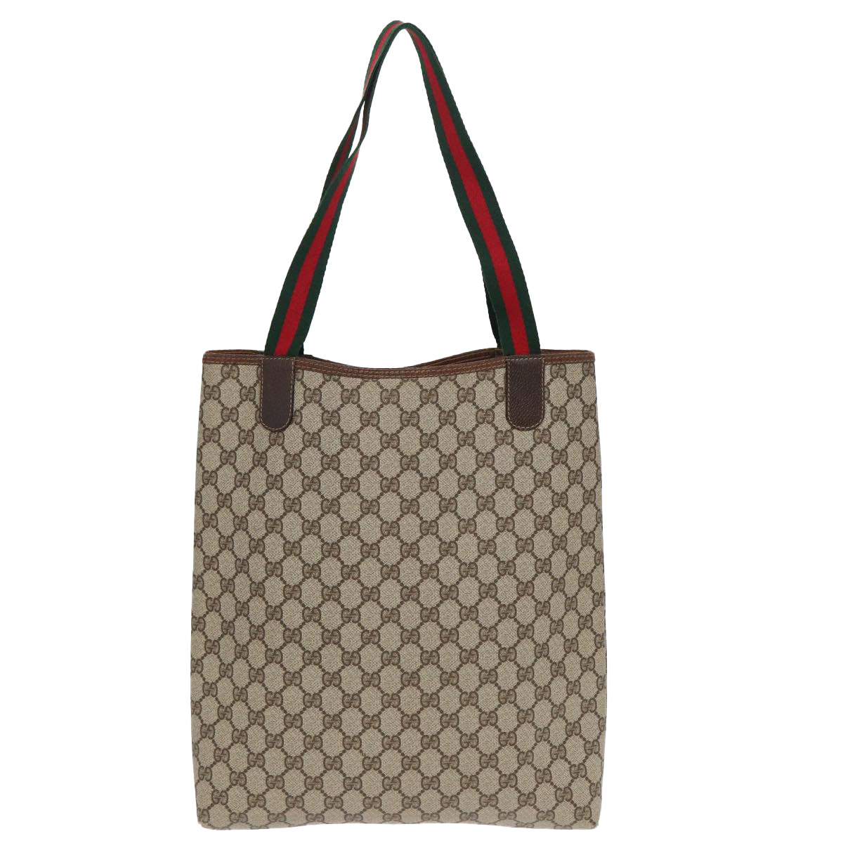 GUCCI GG Canvas Web Sherry Line Tote Bag PVC Leather Beige Green Red Auth 83817