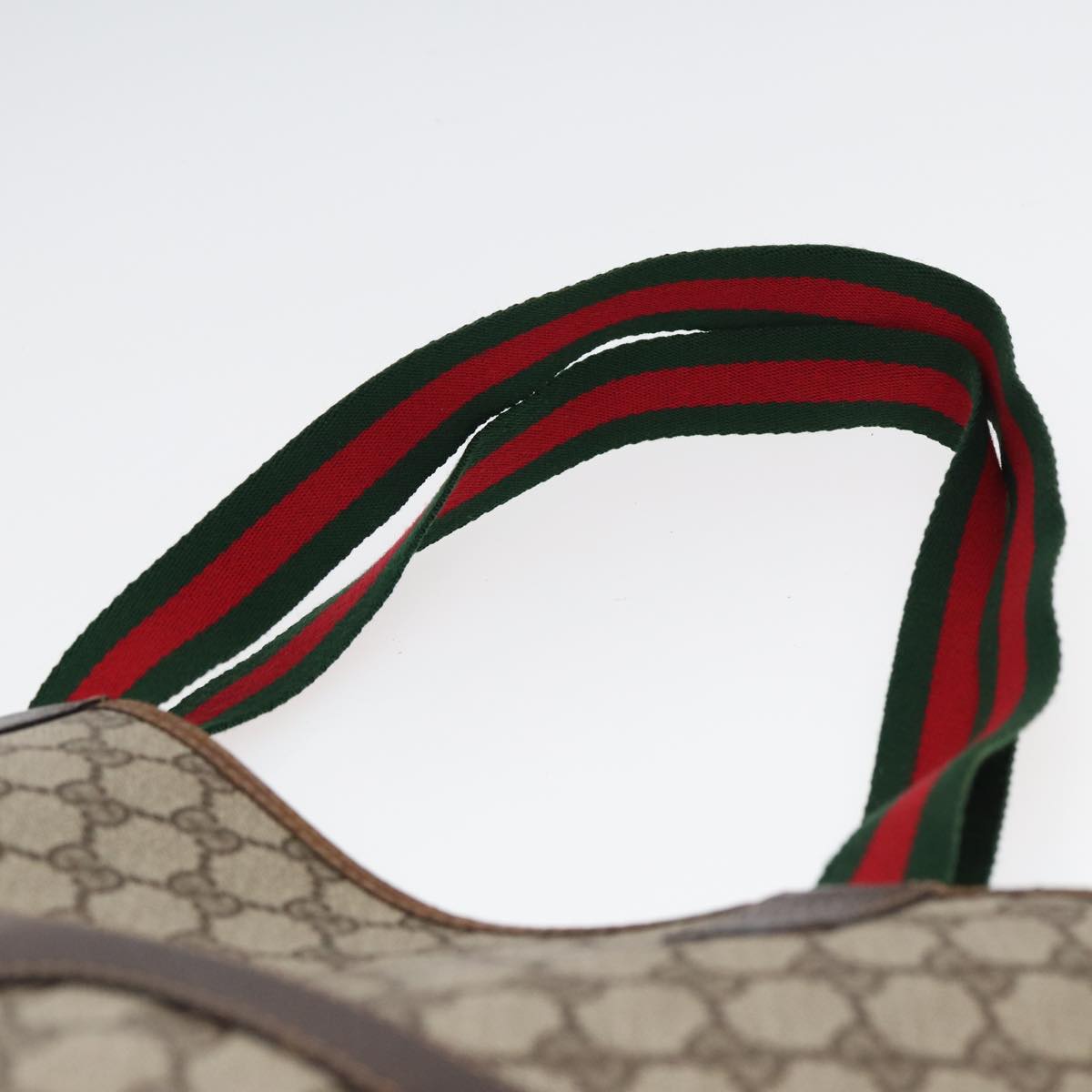 GUCCI GG Canvas Web Sherry Line Tote Bag PVC Leather Beige Green Red Auth 83817