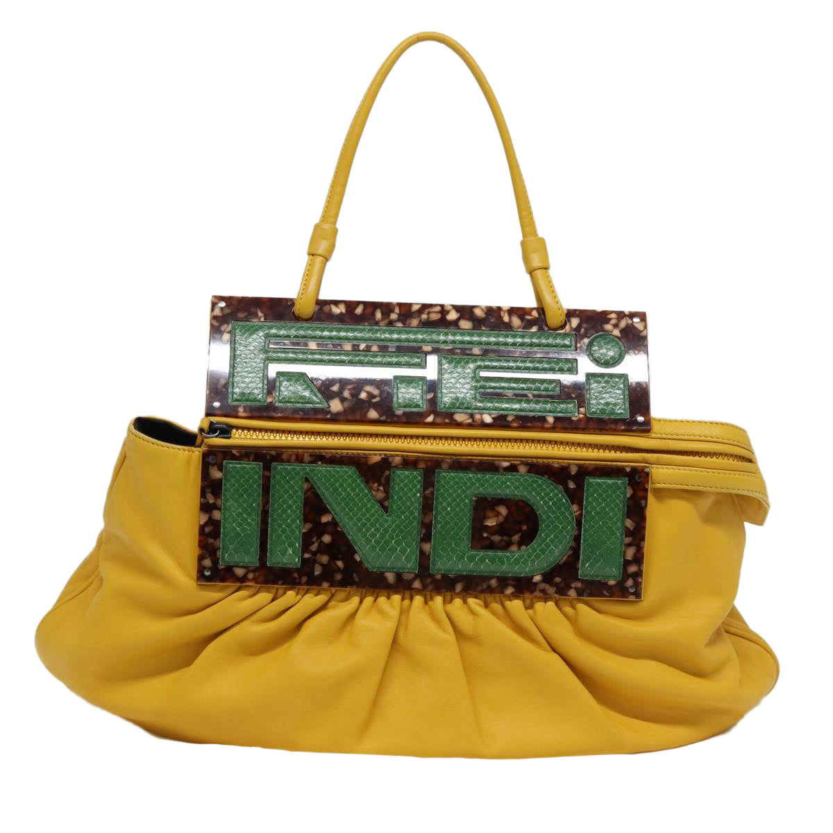 FENDI Hand Bag Leather Yellow Auth 83832