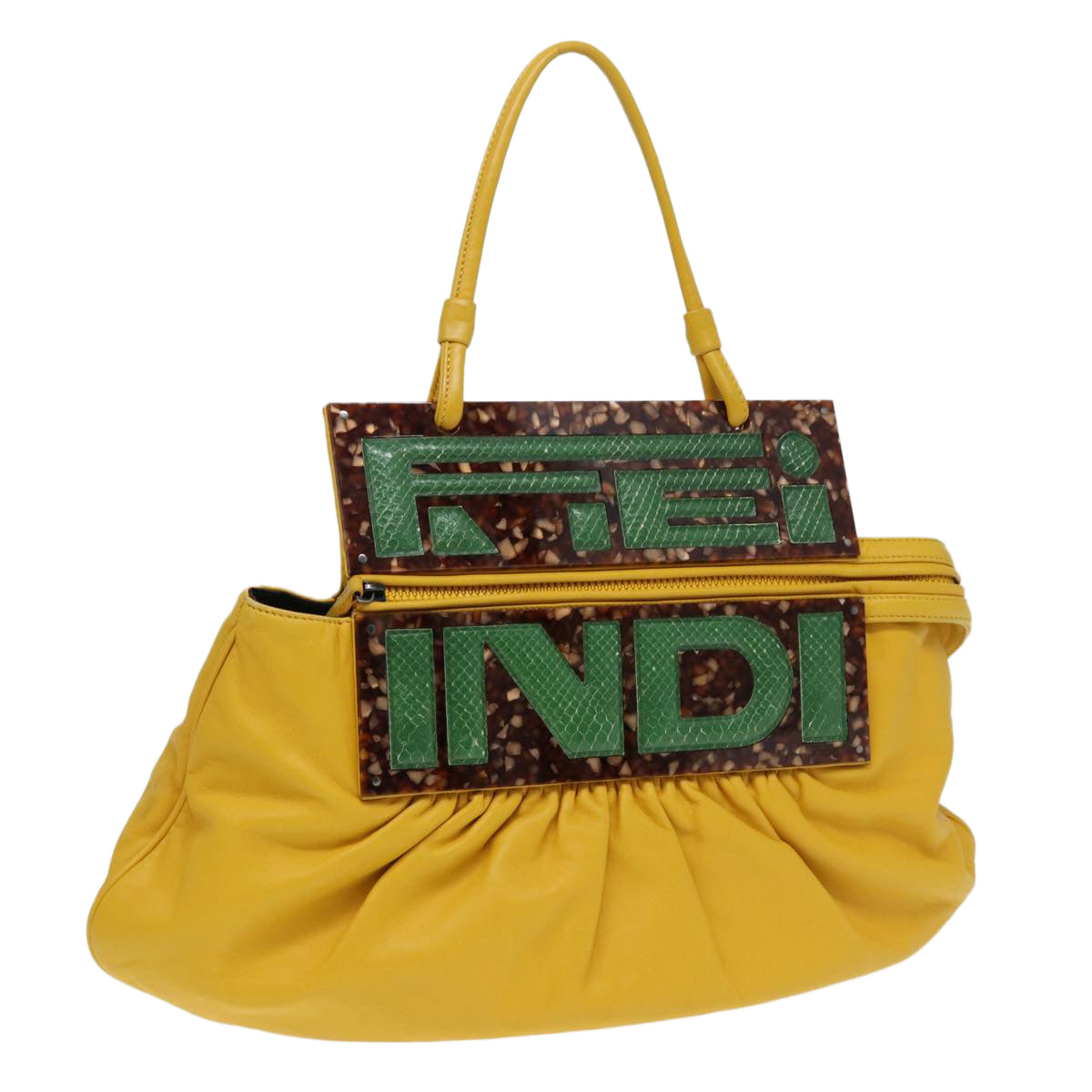 FENDI Hand Bag Leather Yellow Auth 83832