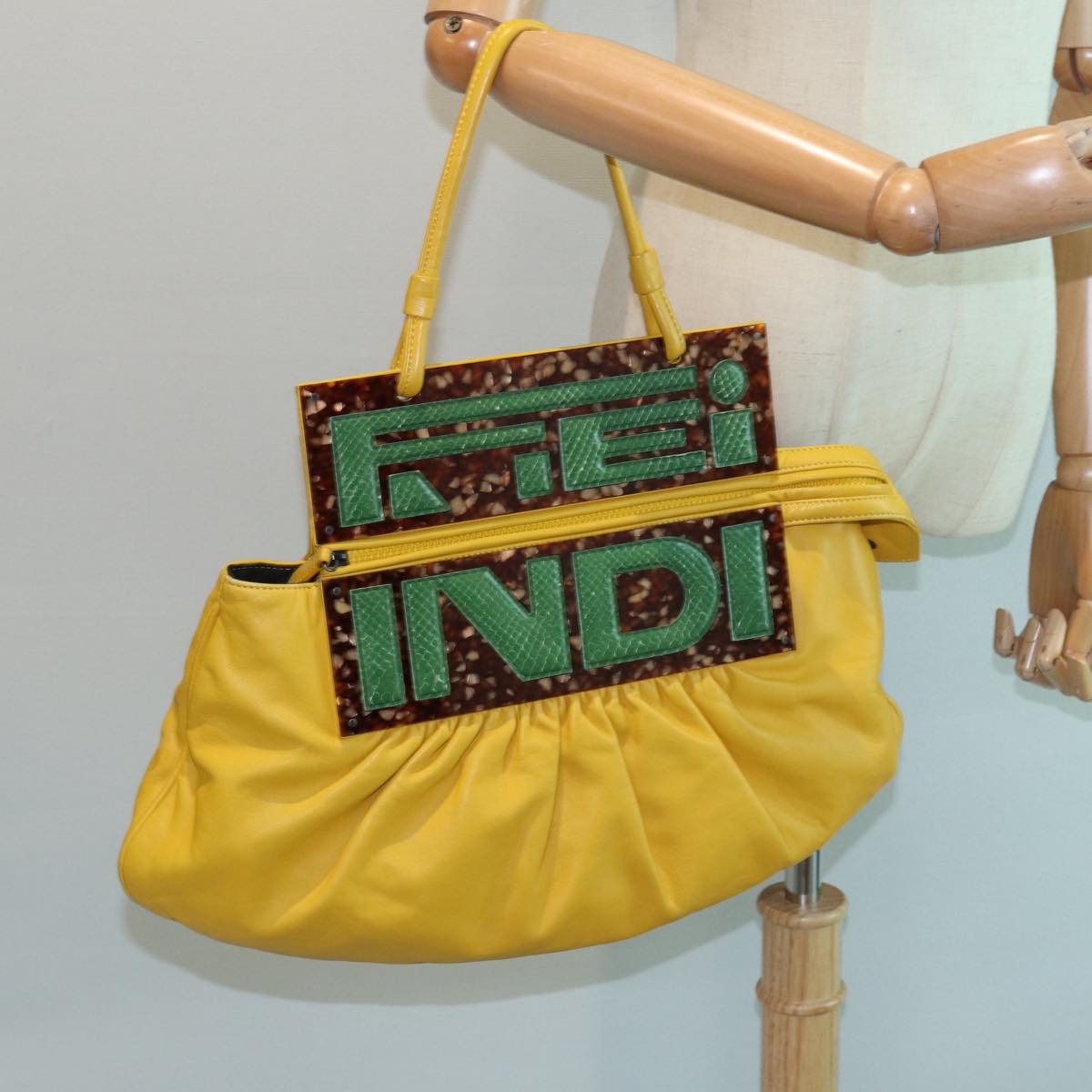 FENDI Hand Bag Leather Yellow Auth 83832