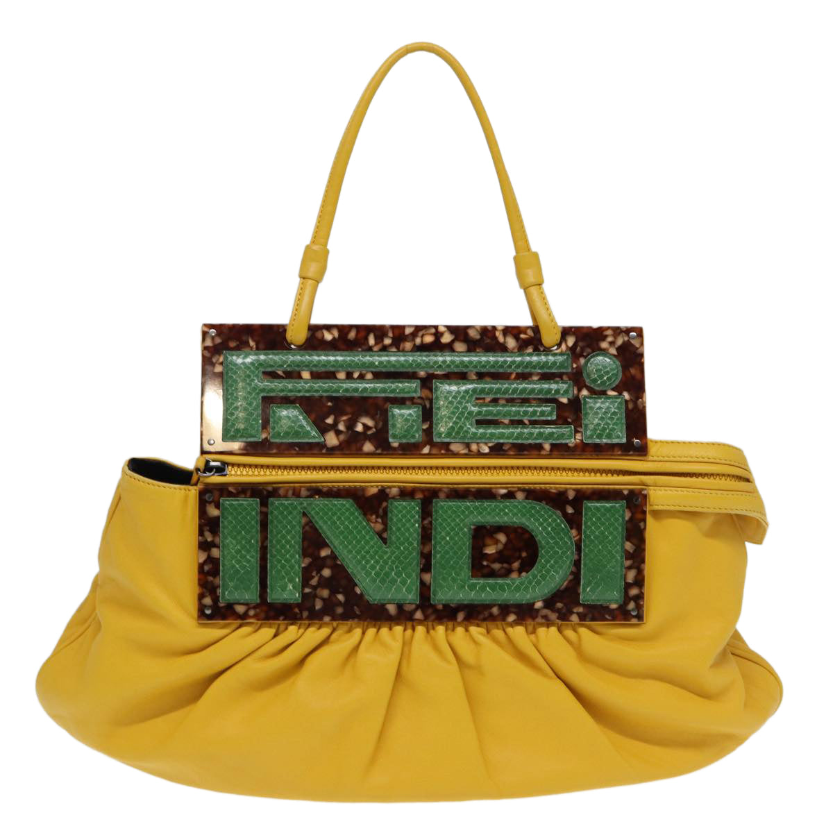 FENDI Hand Bag Leather Yellow Auth 83832