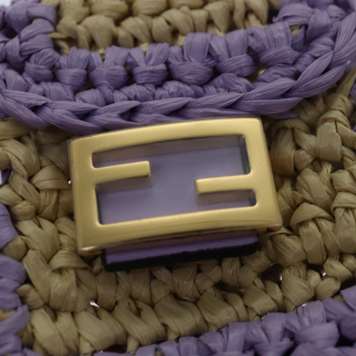 FENDI Airpods pouch Pico Bucket Raffia Beige Purple Auth 83833