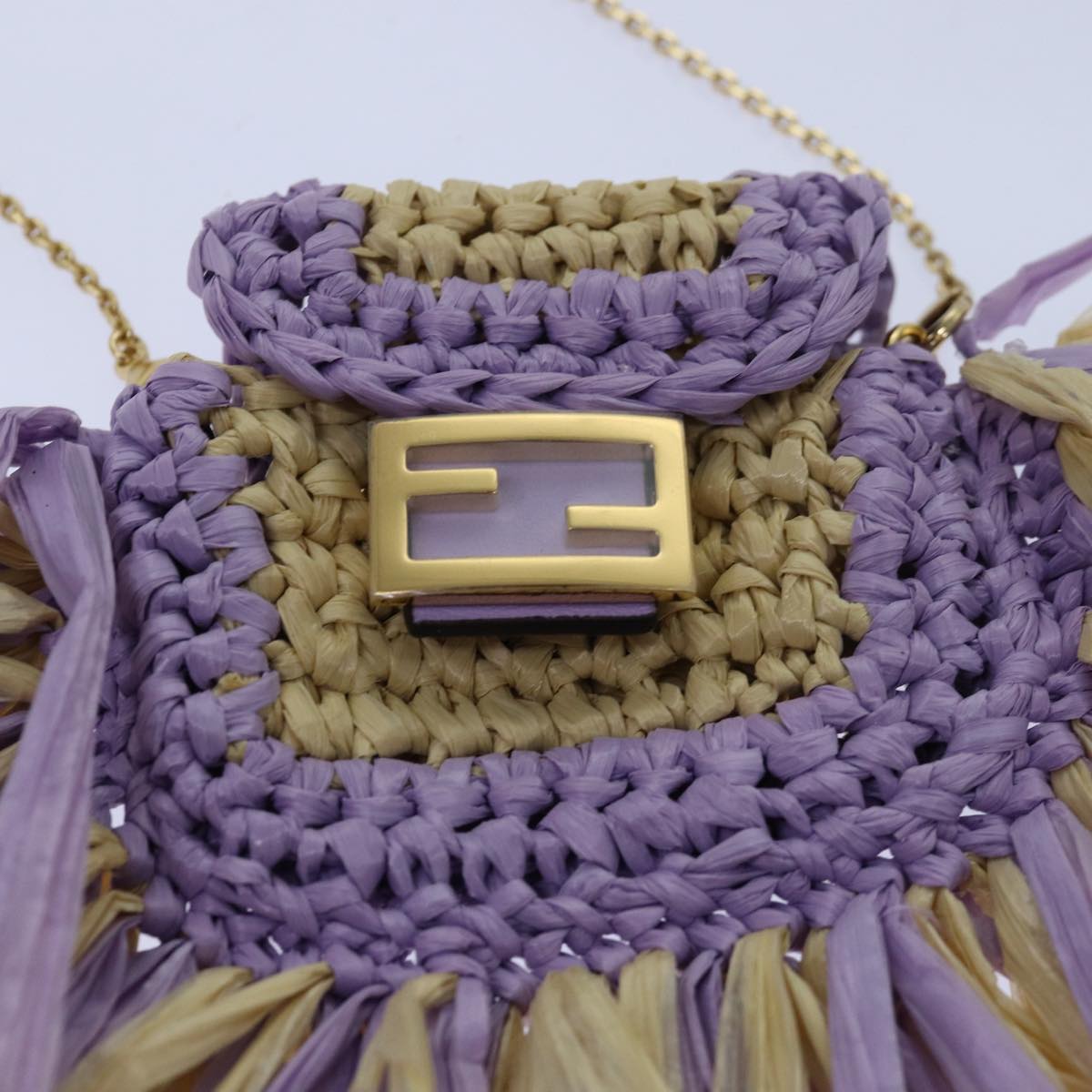 FENDI Airpods pouch Pico Bucket Raffia Beige Purple Auth 83833