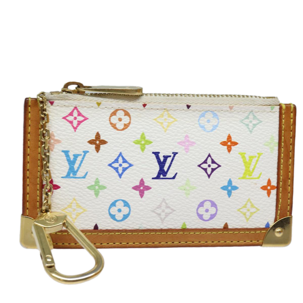 LOUIS VUITTON Monogram Multicolor Pochette Cles Purse White M92655 Auth 83861