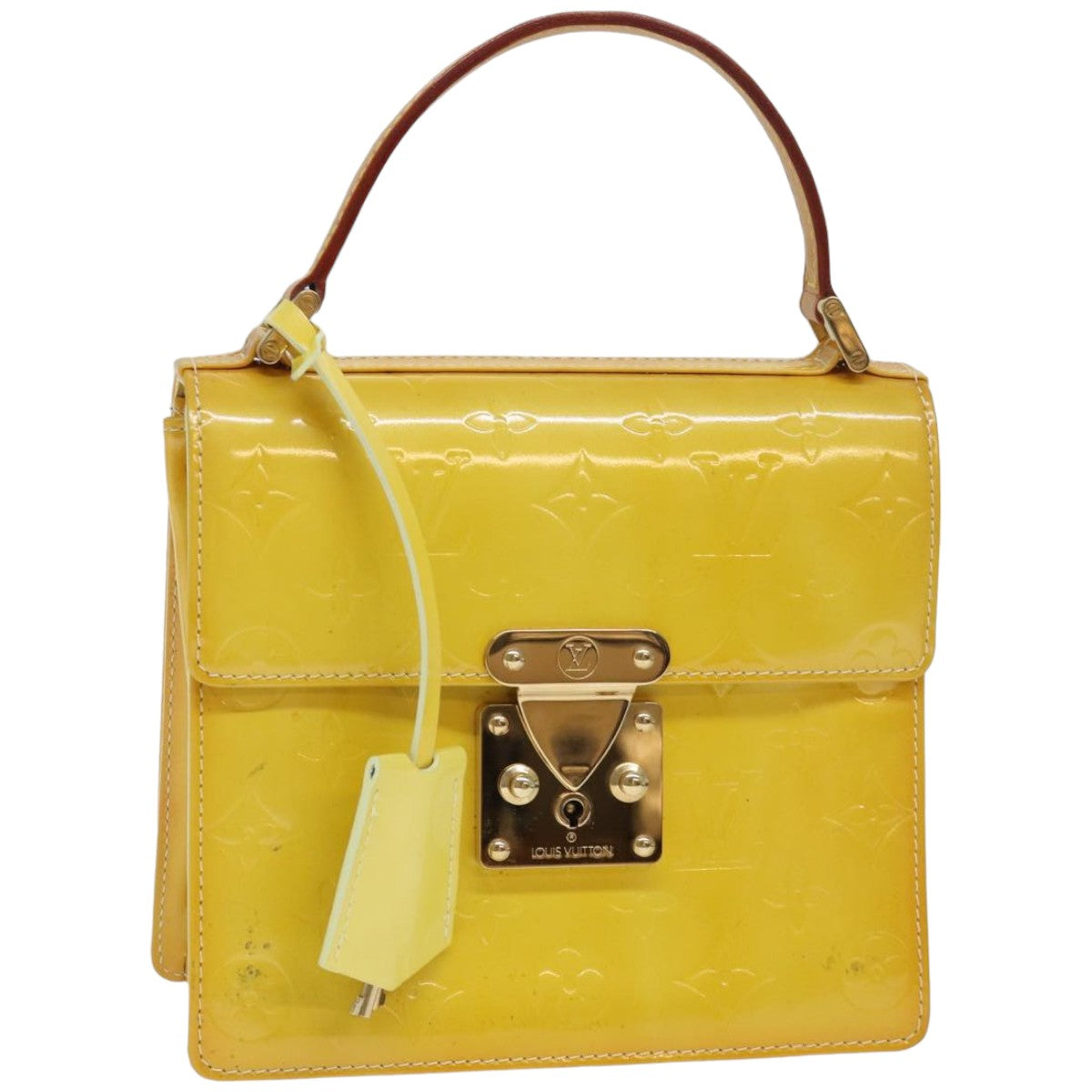 LOUIS VUITTON Monogram Vernis Spring Street Bag Lime Yellow M91068 Auth 83865