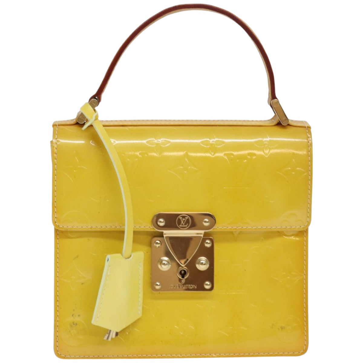 LOUIS VUITTON Monogram Vernis Spring Street Bag Lime Yellow M91068 Auth 83865