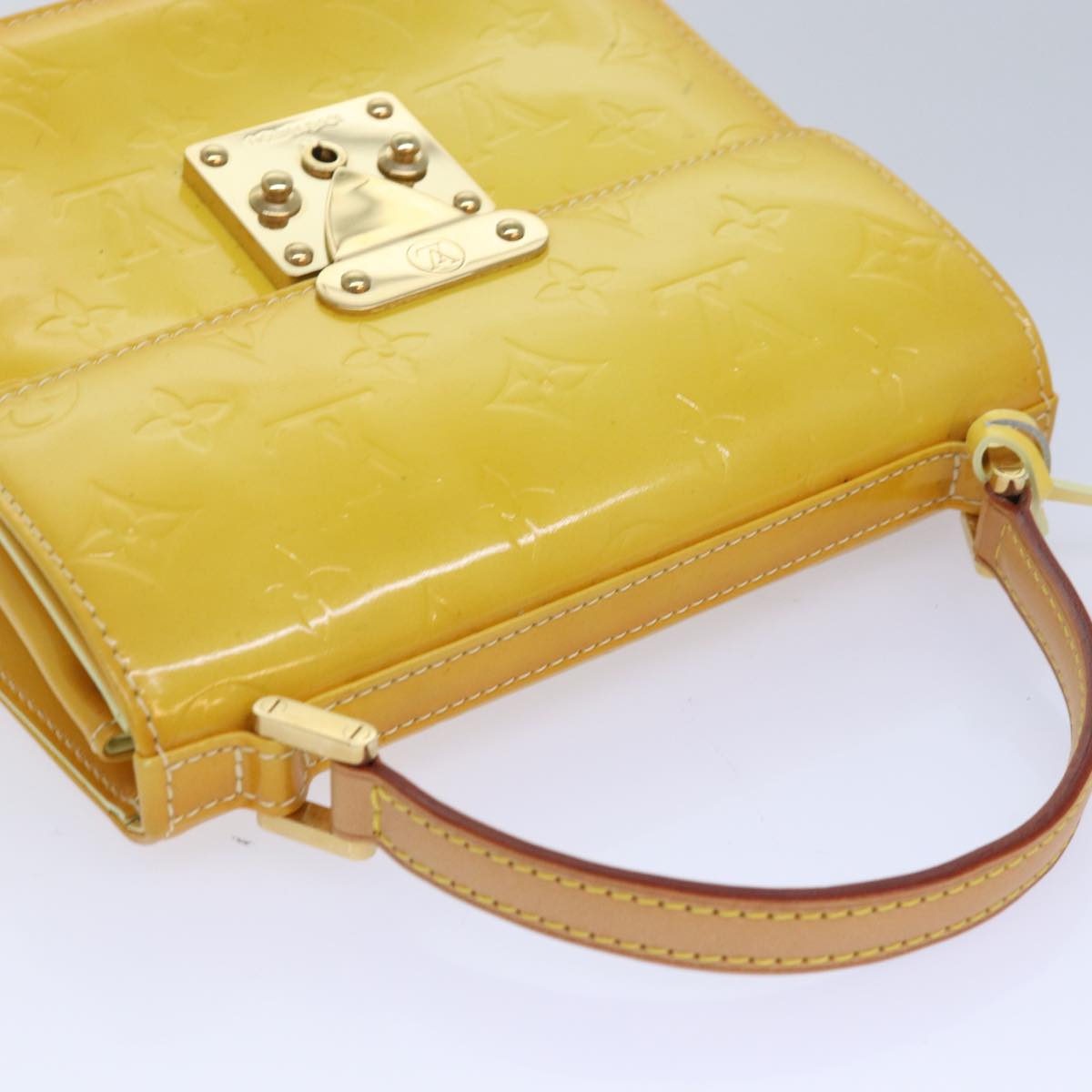 LOUIS VUITTON Monogram Vernis Spring Street Bag Lime Yellow M91068 Auth 83865