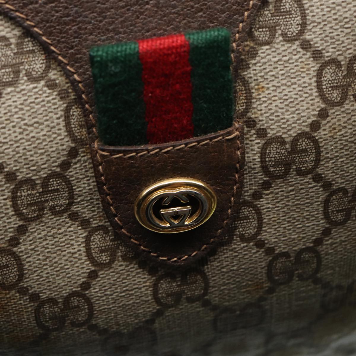 GUCCI GG Supreme Web Sherry Line Boston Bag Beige Red Green Auth 83924