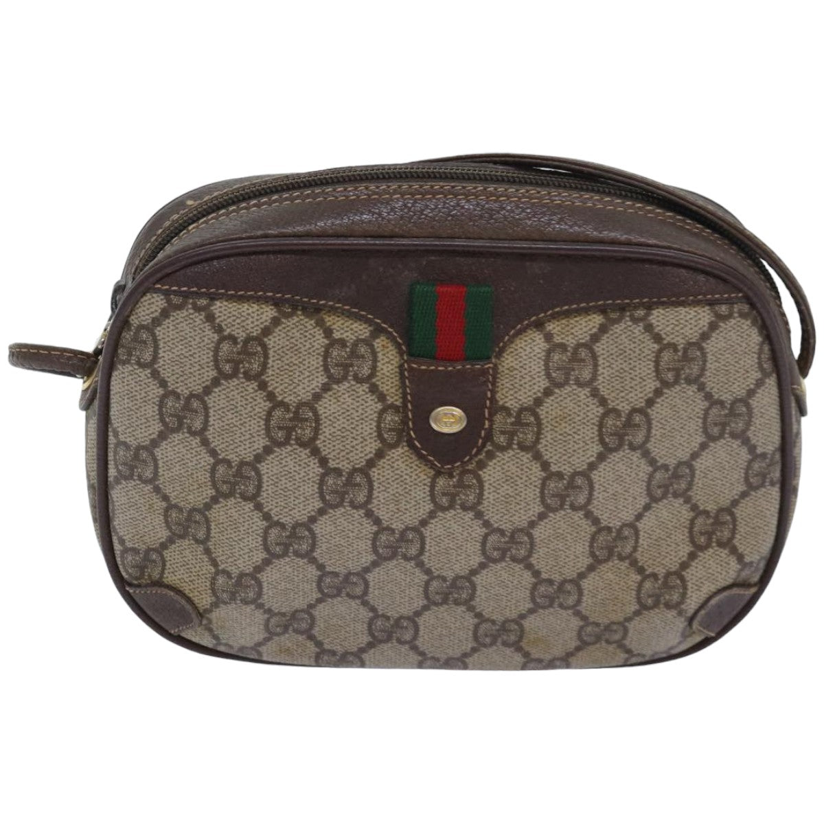 GUCCI GG Supreme Web Sherry Line Shoulder Bag PVC Beige 156 02 066 Auth 83926